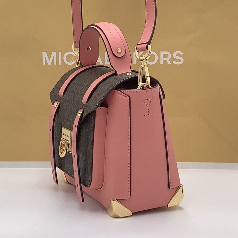 MICHAEL KORS
Manhattan Medium Leather and Logo Satchel PRIMROSE/ BROWN SIGNATURE - Picture 4 of 15
